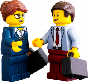 Lawyer lego figure with client